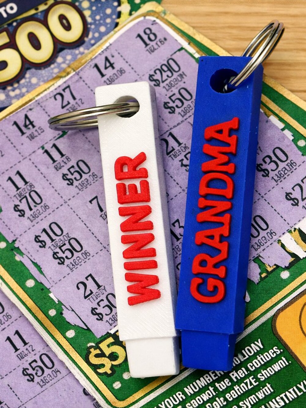 Customizable 3D Printed Lottery Scratcher Keychain – Personalized Gift